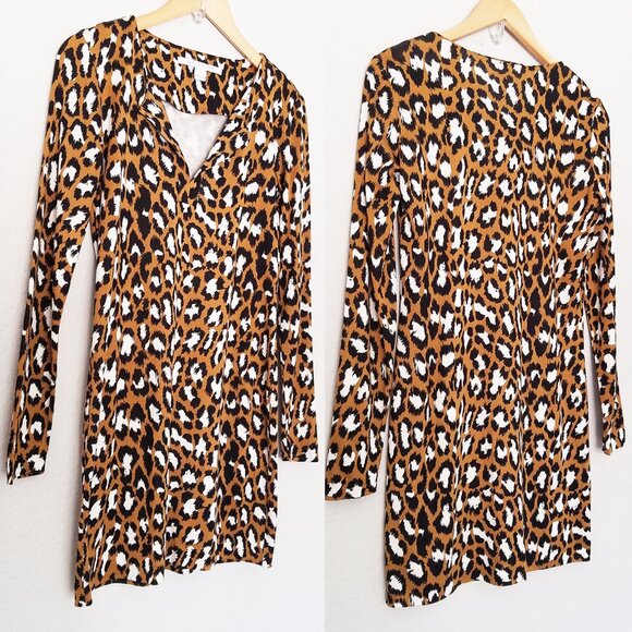 DVF Diane von Furstenberg Reina Long Sleeve Silk Blend Tunic Dress 2 Leopard - Picture 12 of 13
